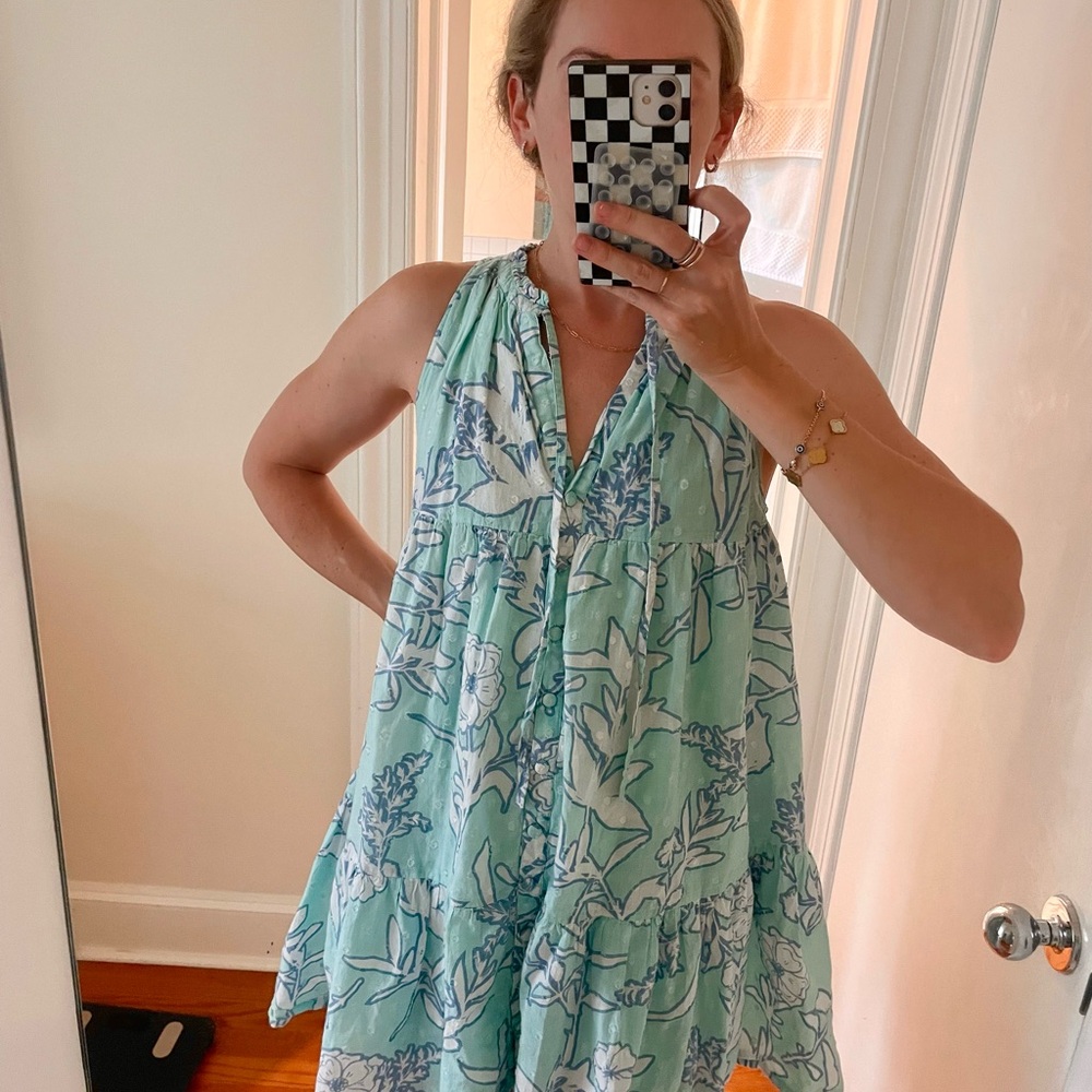 Olivia James Floral Sleeveless Dress in light aqua and White